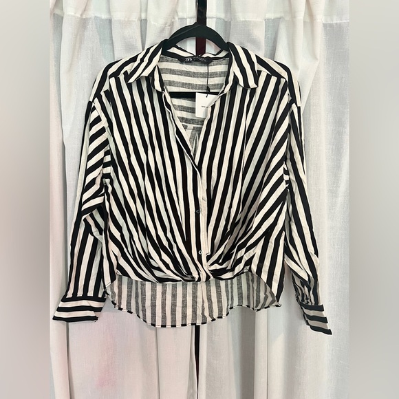 NWT Zara Striped Linen Blend Shirt - Picture 2 of 4